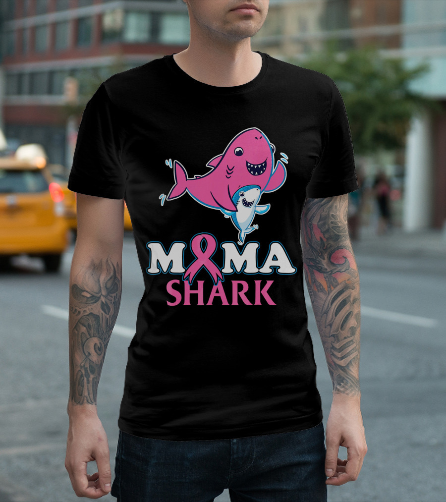 Mama Shark Breast Cancer Awareness Pink T-Shirt