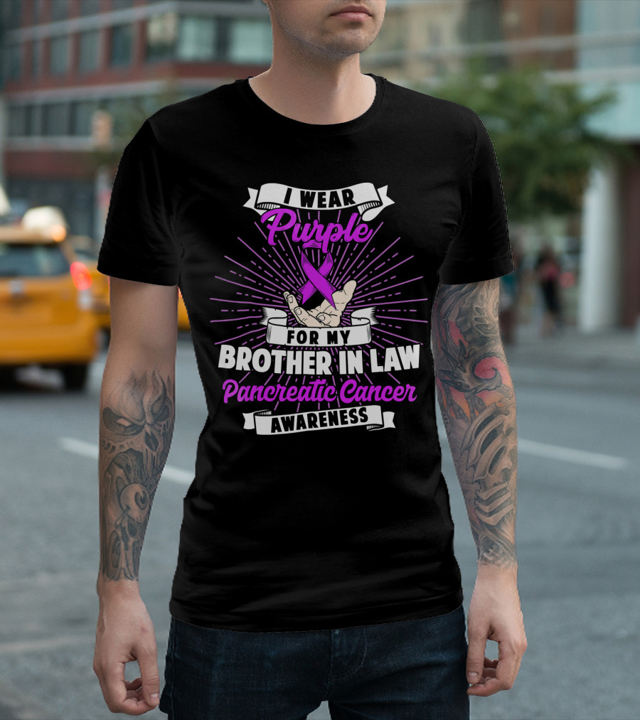 I Wear Purple For My Brother In Law Pancreatic Cancer Awareness T-Shirt