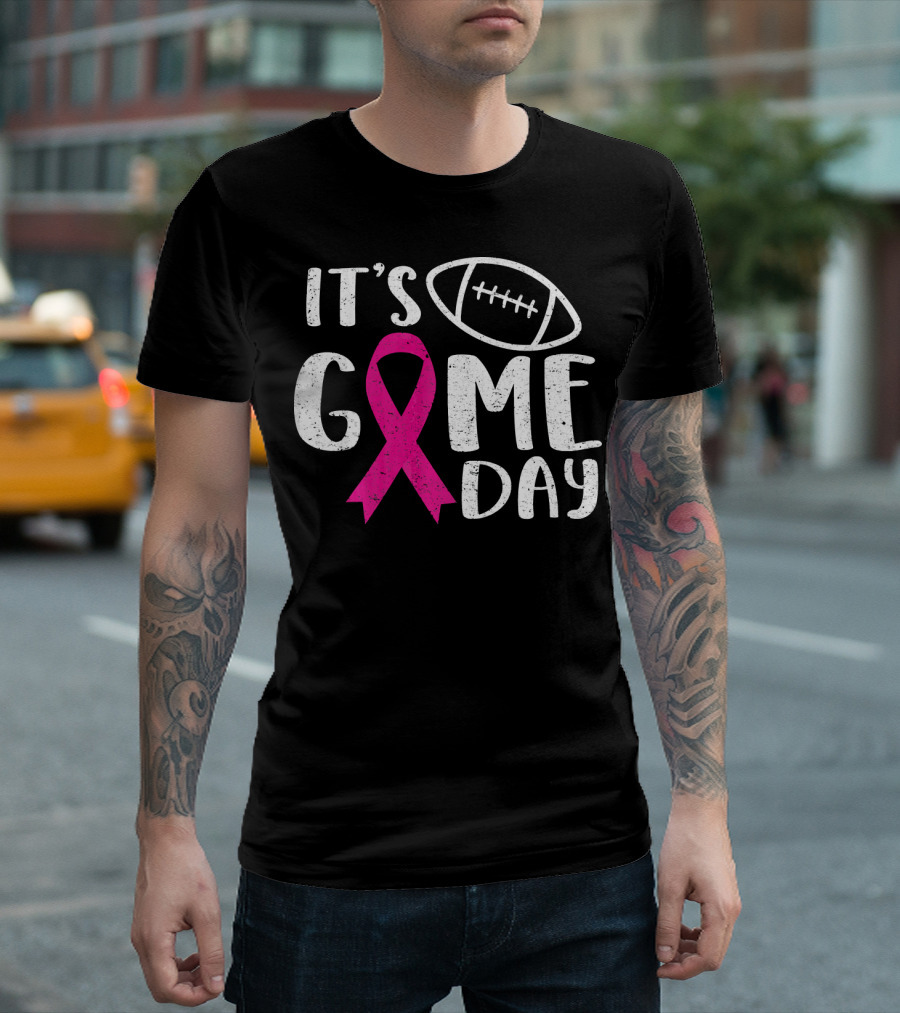 It's Game Day Breast Cancer Awareness Football Pink T-Shirt