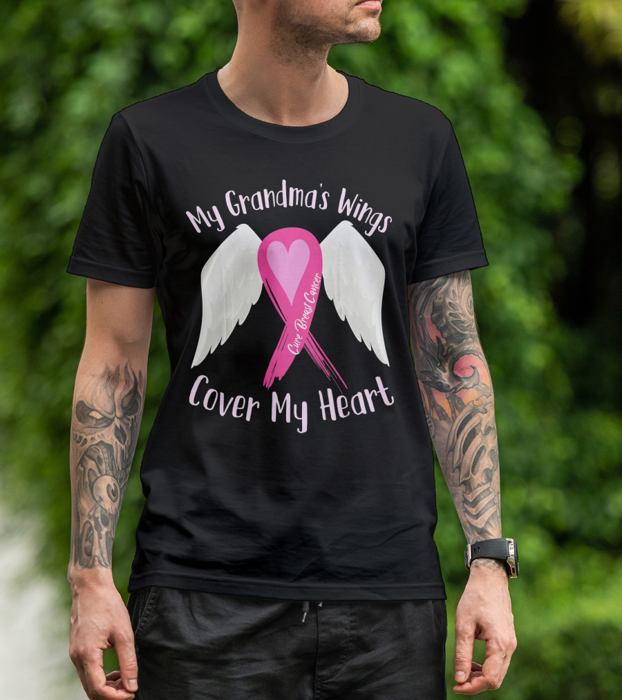 My Grandma's Wings Cure Breast Cancer Cover My Heart T-Shirt