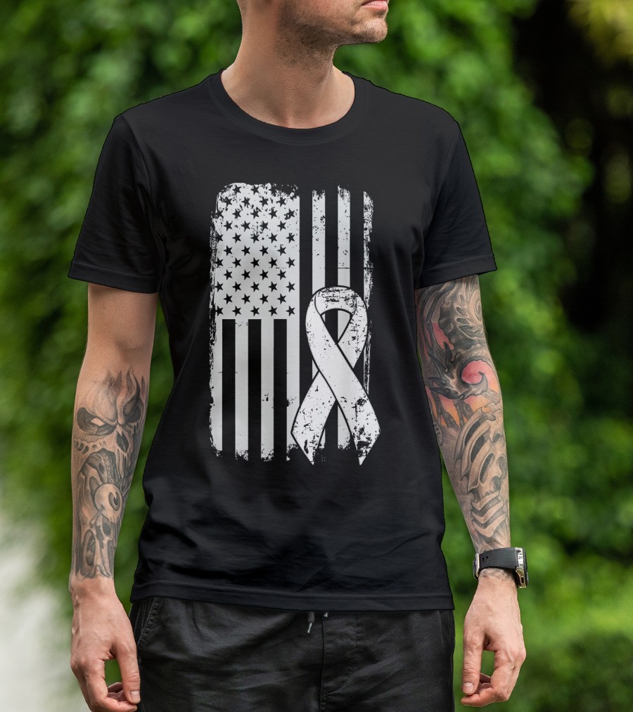 Mens Lung Cancer Awareness Distressed American Flag T-Shirt