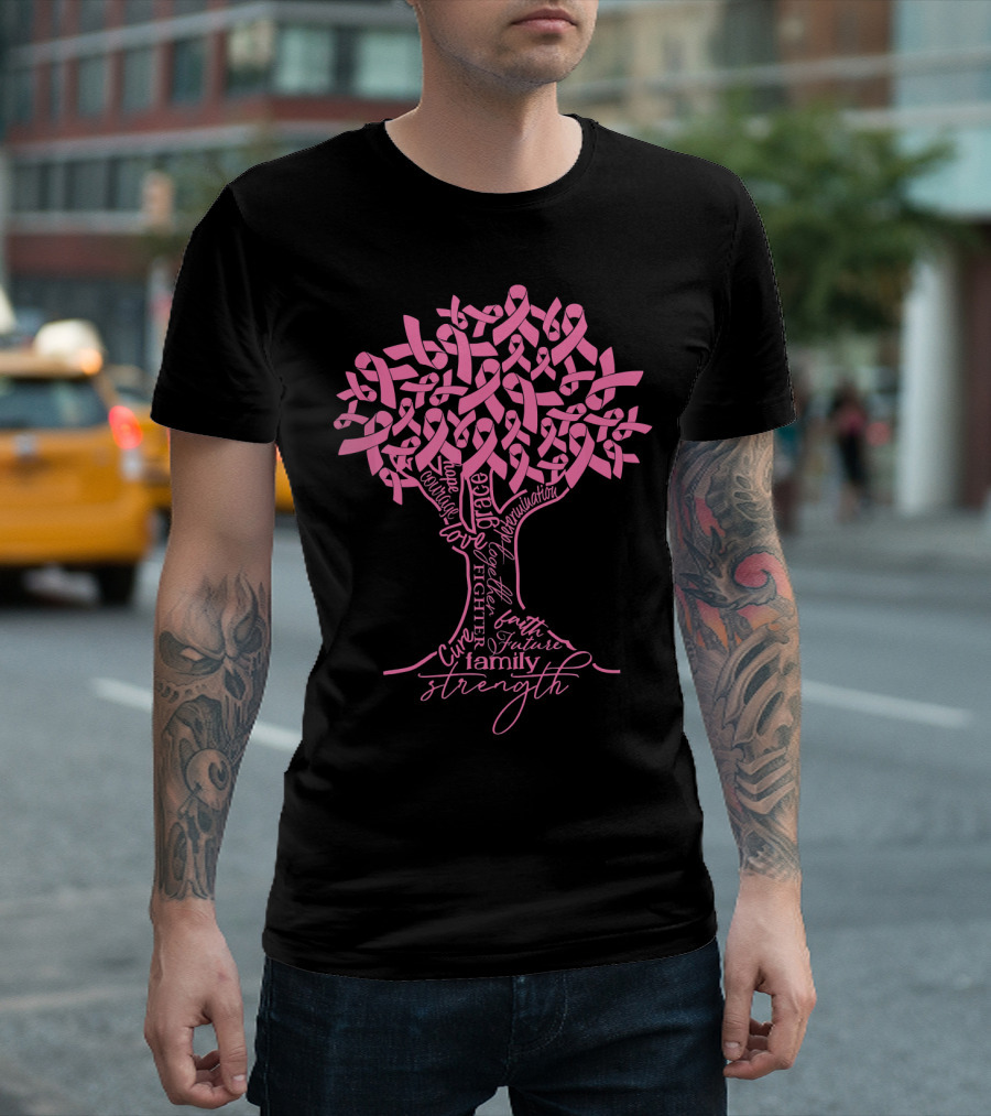 Breast Cancer Awareness Pink Ribbon Tree Strength Hope Family Fighter Cure T-Shirt