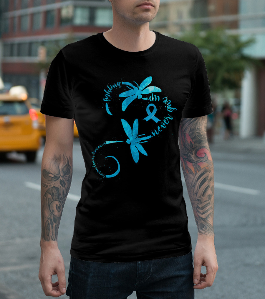 Fighting Never Give Up Ovarian Cancer Awareness Dragonfly T-Shirt