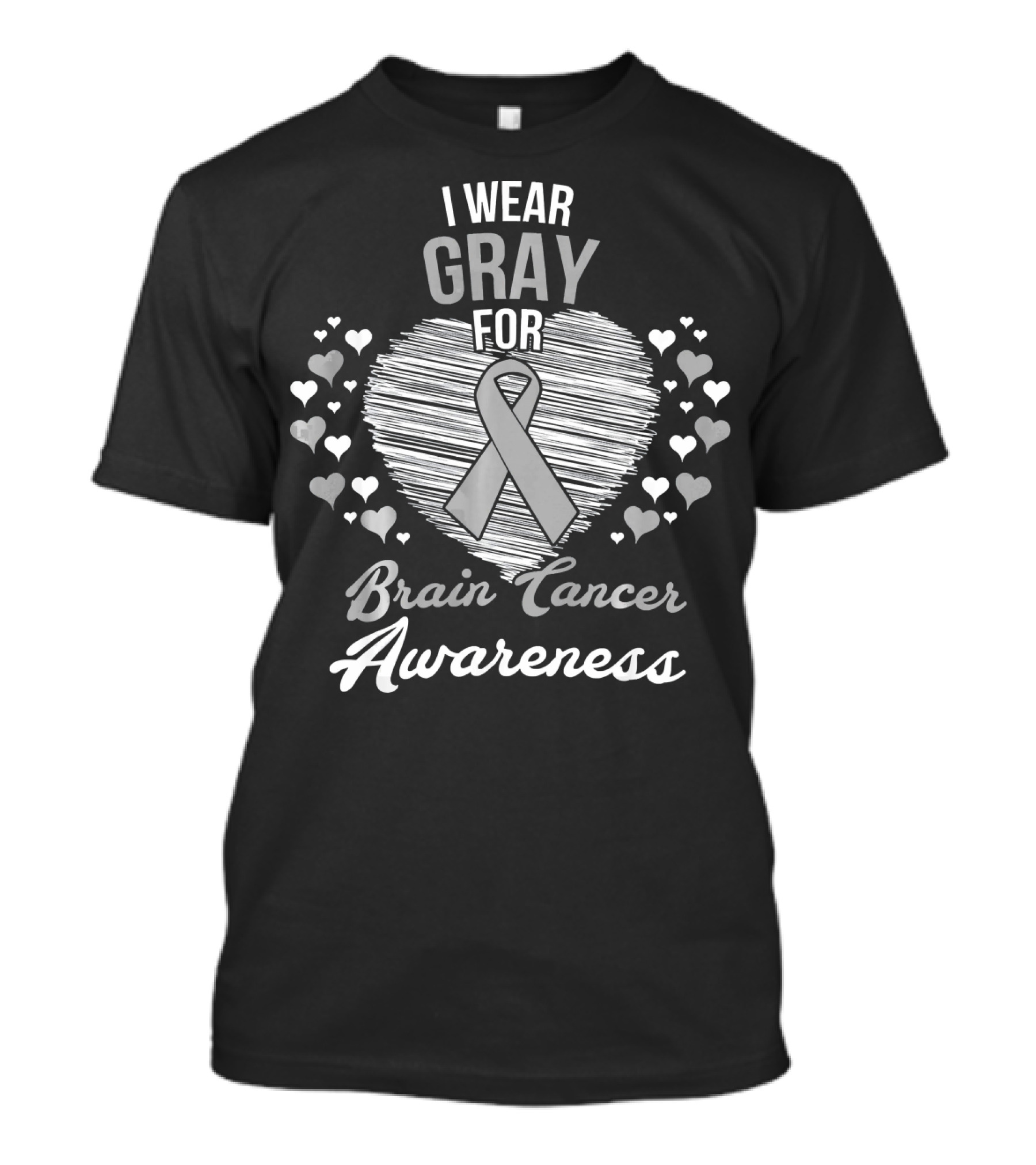 I Wear Gray For Brain Cancer Awareness Ribbon Heart And Hearts T-Shirt