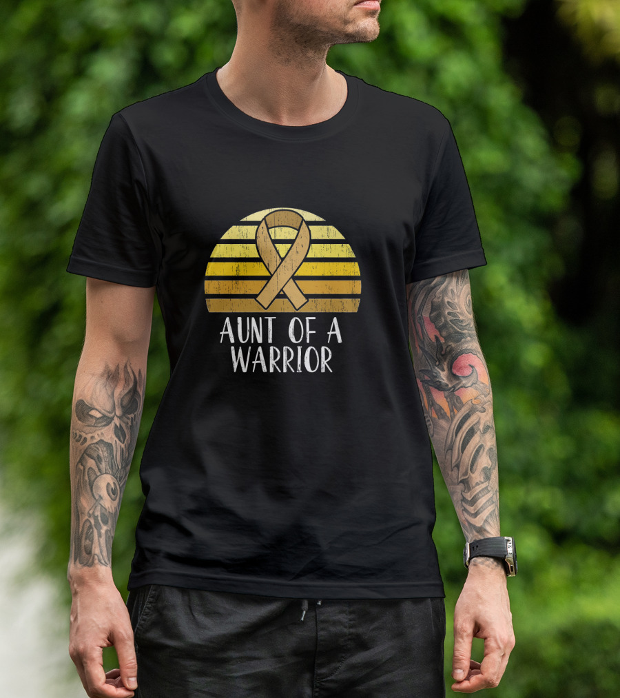 Aunt Of A Warrior Supporting Childhood Cancer Awareness Gold T-Shirt