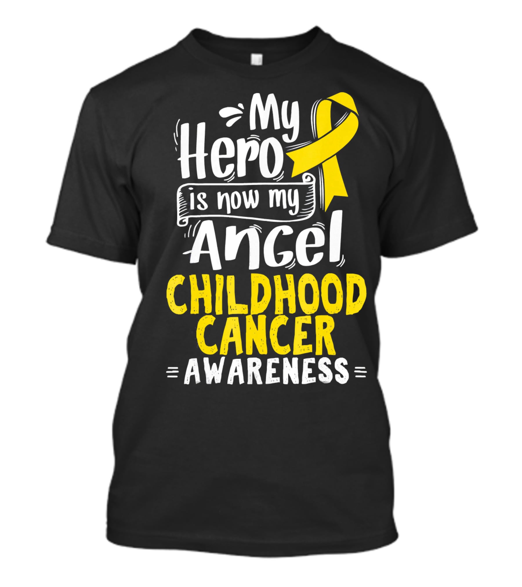 Gold Awareness Ribbon My Hero Is Now My Angel Childhood Cancer Awareness T-Shirt