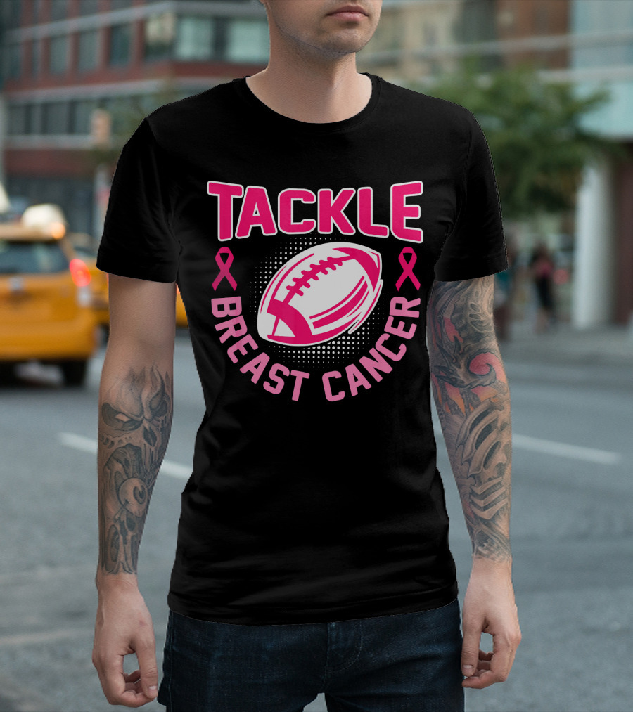 Tackle Breast Cancer Pink Ribbon Awareness Football T-Shirt