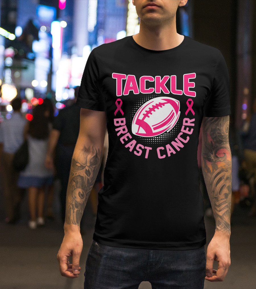 Tackle Breast Cancer Pink Ribbon Awareness Football T-Shirt