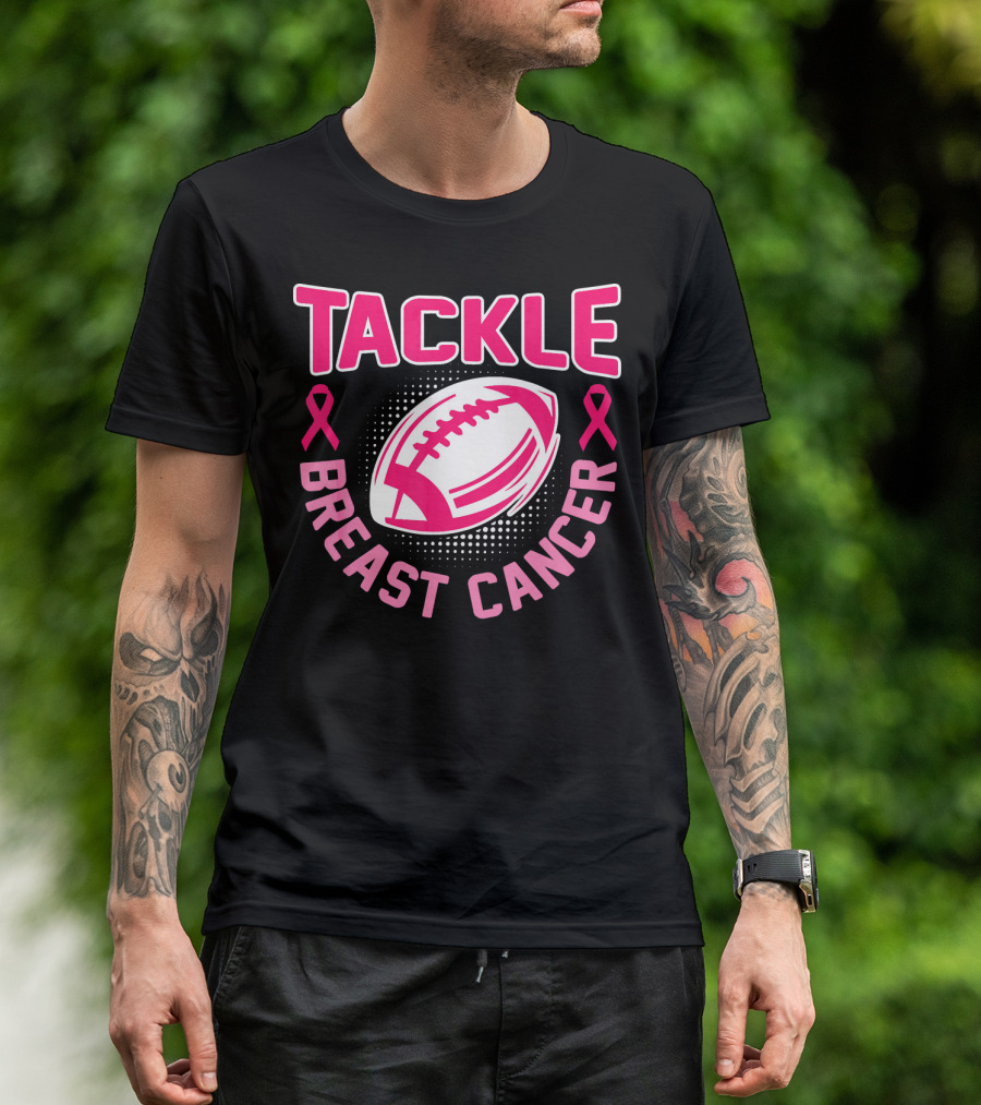 Tackle Breast Cancer Pink Ribbon Awareness Football T-Shirt