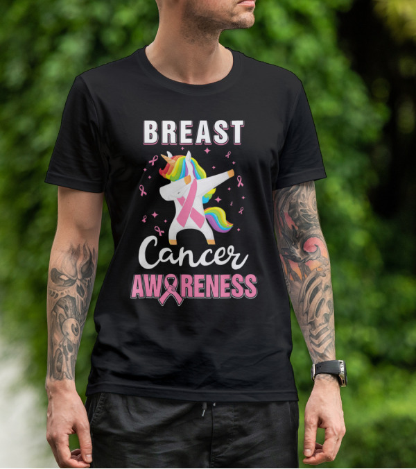Breast Cancer Awareness Unicorn Dab With Pink T-Shirt