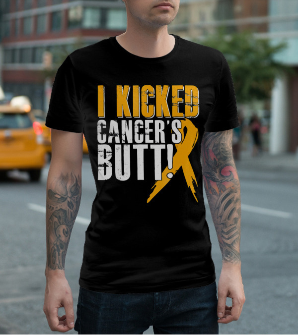 I Kicked Cancer's Butt Childhood Cancer Awareness Survivor T-Shirt