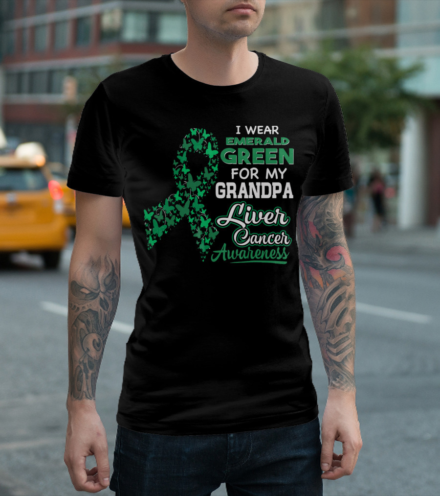 I Wear Emerald Green for My Grandpa Liver Cancer Awareness T-Shirt