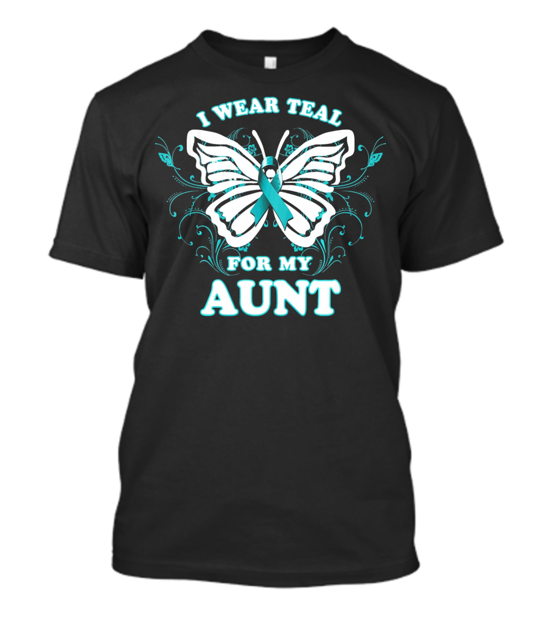 I Wear Teal For My Aunt Ovarian Cancer Awareness Butterfly T-Shirt