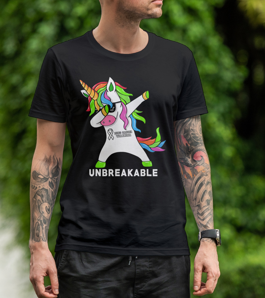 Unbreakable Lung Cancer Awareness Unicorn Warrior T-Shirt