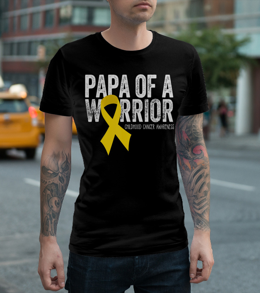 Papa of a Warrior Childhood Cancer Awareness T-Shirt