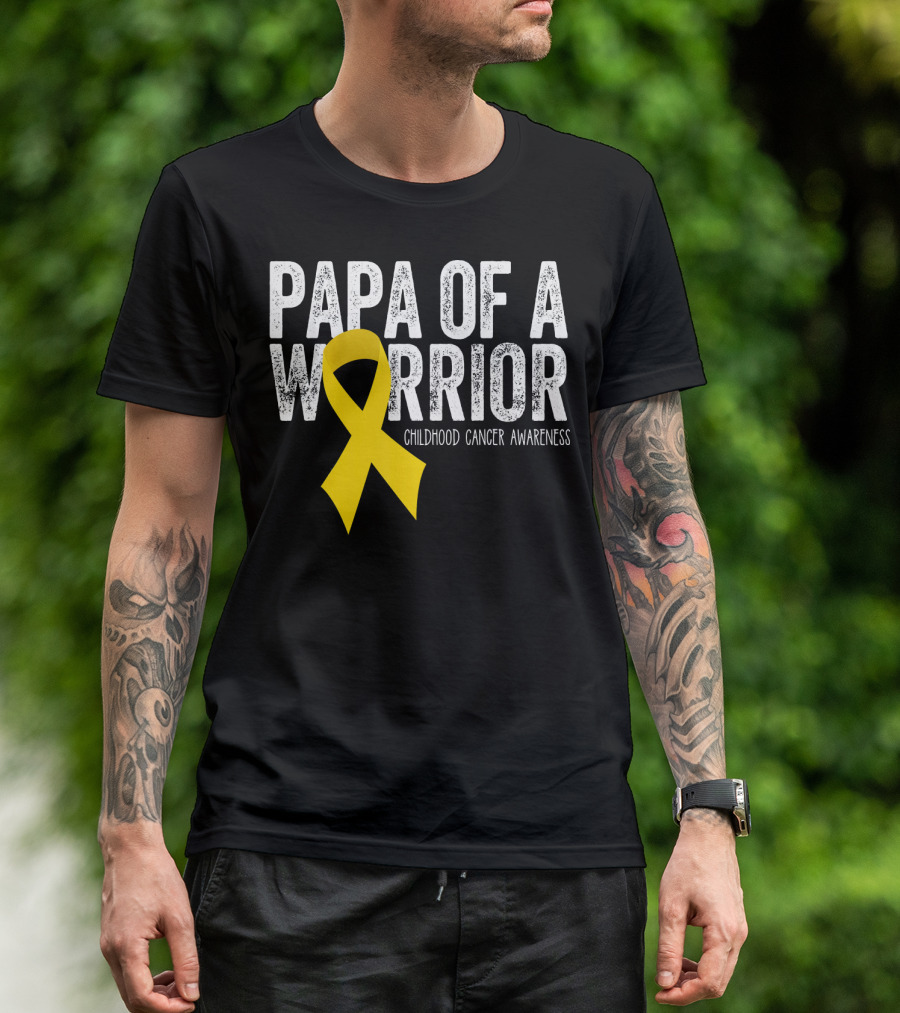 Papa Of A Warrior Childhood Cancer Awareness T-Shirt