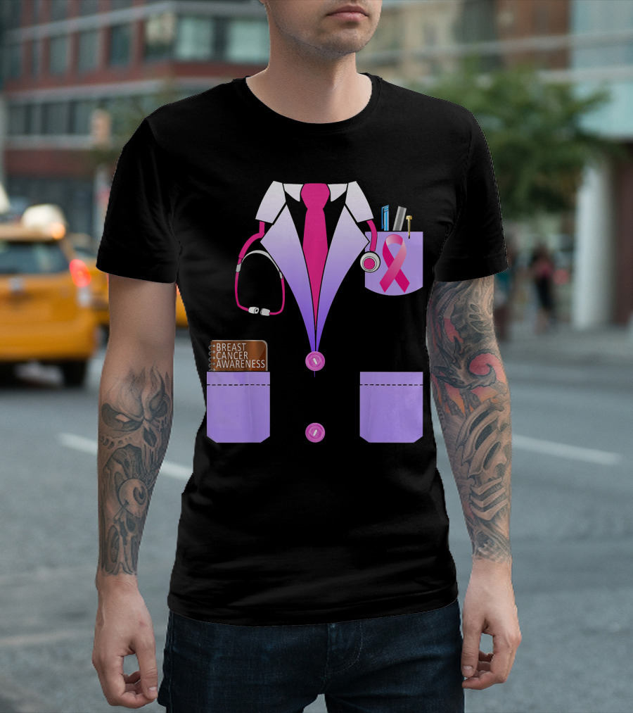 Breast Cancer Awareness Doctor Stethoscope Ribbon Medical Suit T-Shirt