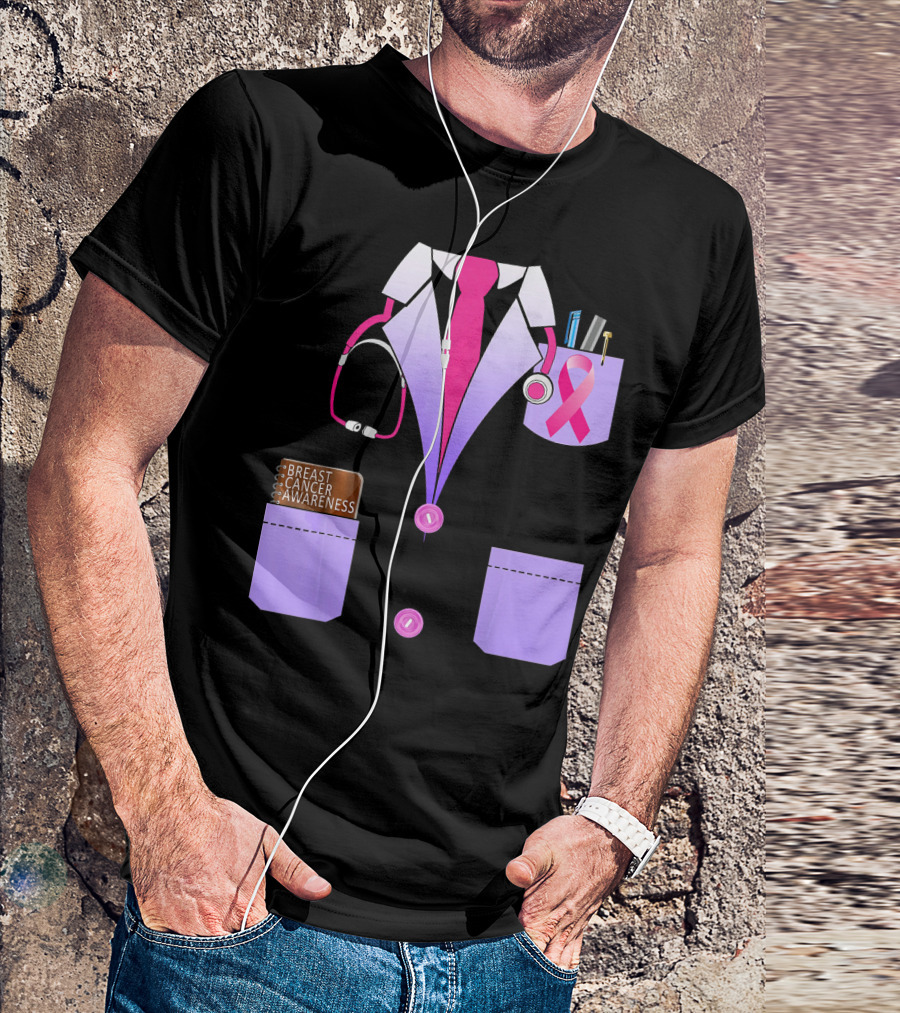 Breast Cancer Awareness Doctor Stethoscope Ribbon Medical Suit T-Shirt
