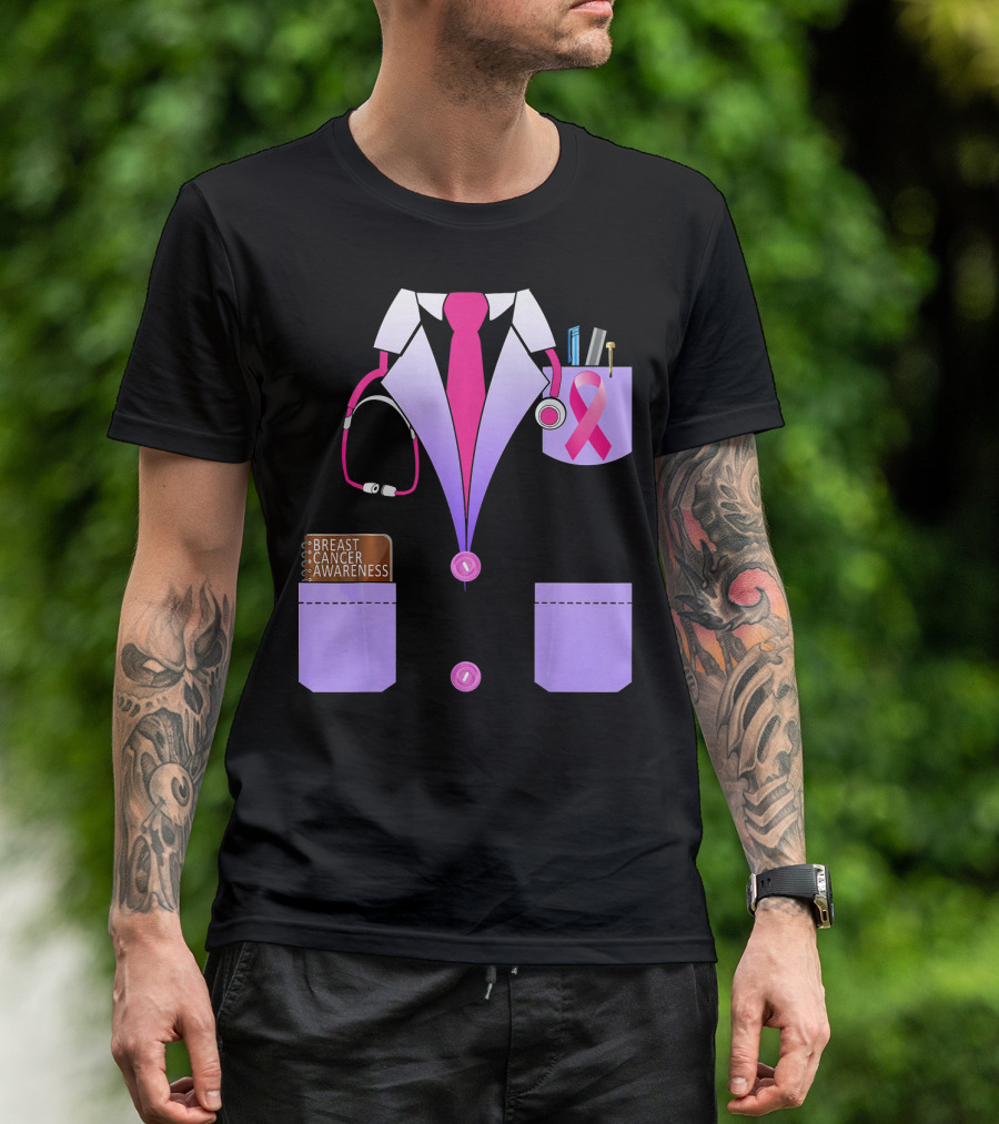 Breast Cancer Awareness Doctor Stethoscope Ribbon Medical Suit T-Shirt