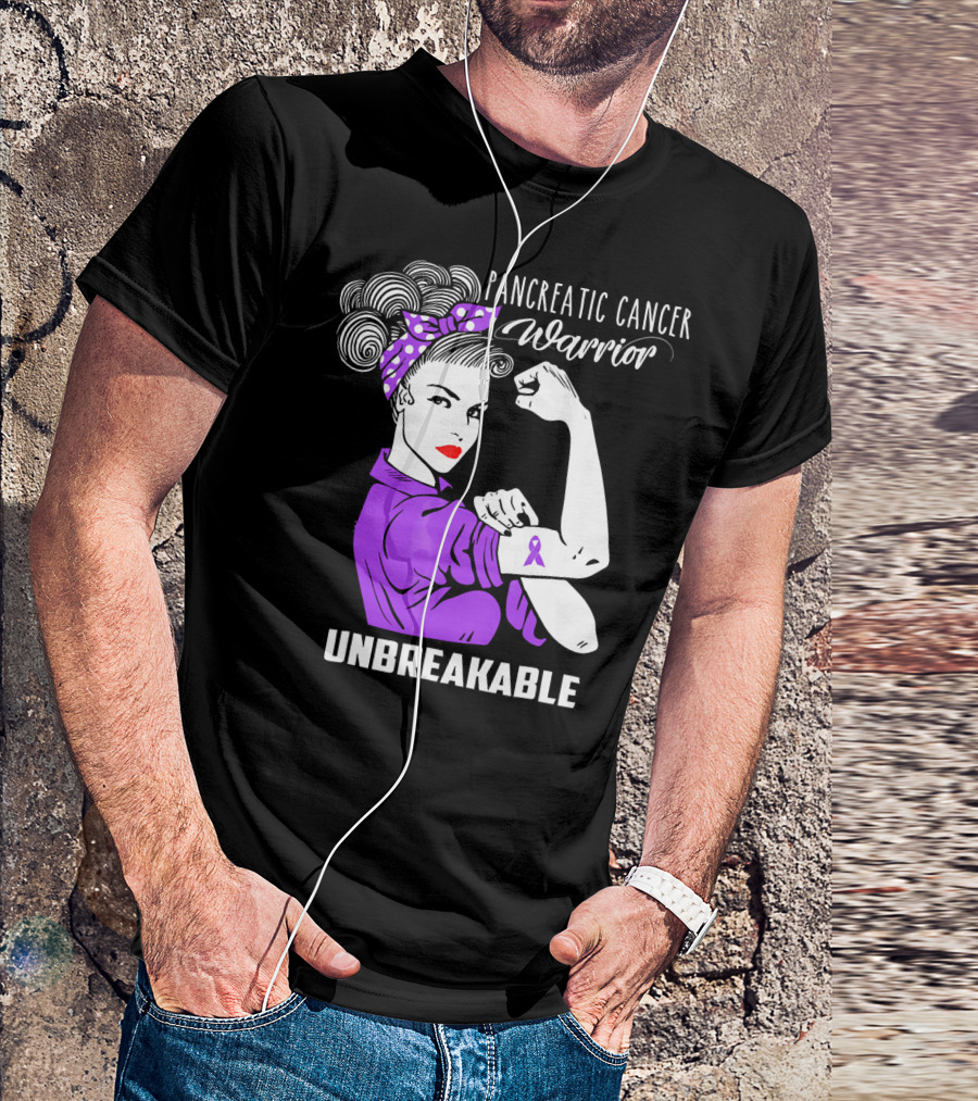 Pancreatic Cancer Warrior Rosie The Riveter Unbreakable T-Shirt