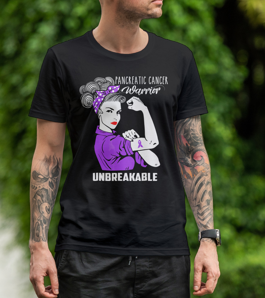 Pancreatic Cancer Warrior Rosie The Riveter Unbreakable T-Shirt