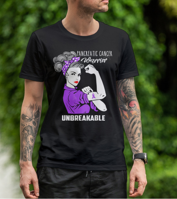 Pancreatic Cancer Warrior Rosie The Riveter Unbreakable T-Shirt