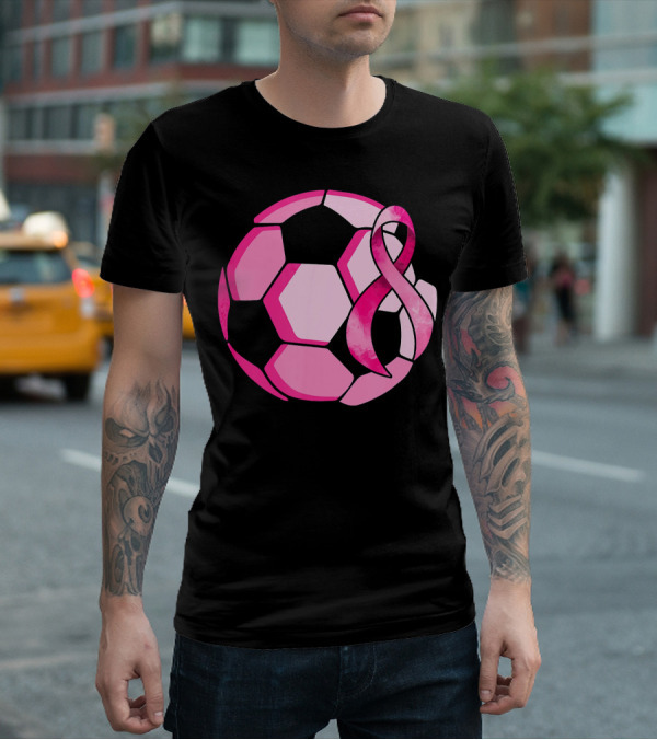 Pink Ribbon Soccer Ball Breast Cancer Awareness T-Shirt