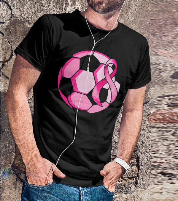 Pink Ribbon Soccer Ball Breast Cancer Awareness T-Shirt