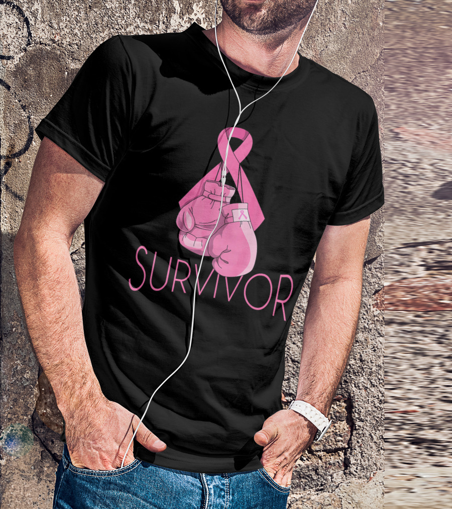 Survivor Breast Cancer Awareness Pink Ribbon Boxing Gloves T-Shirt