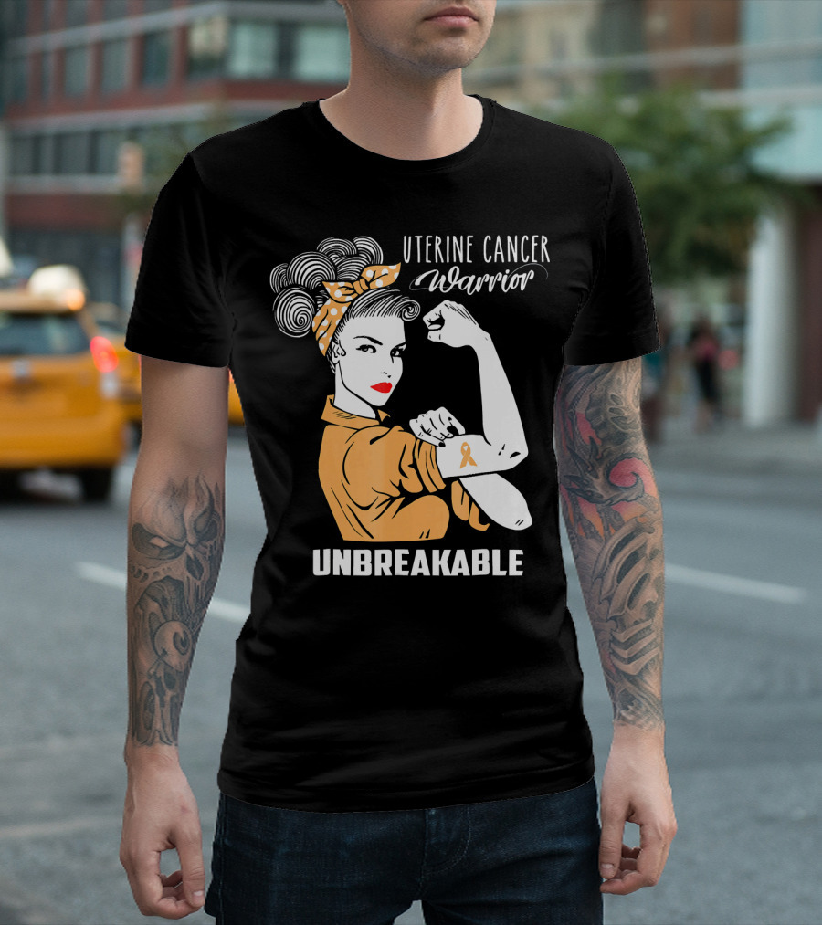 Uterine Cancer Warrior Unbreakable Rosie The Riveter T-Shirt