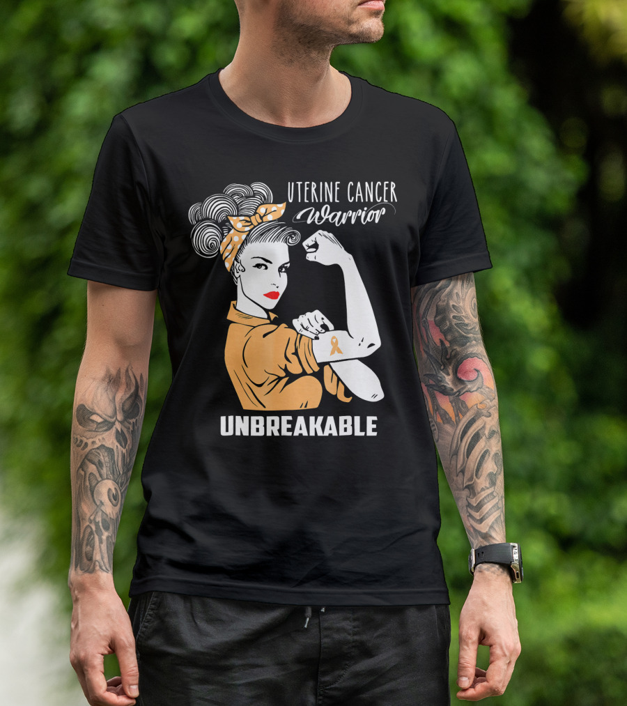 Uterine Cancer Warrior Unbreakable Rosie The Riveter T-Shirt