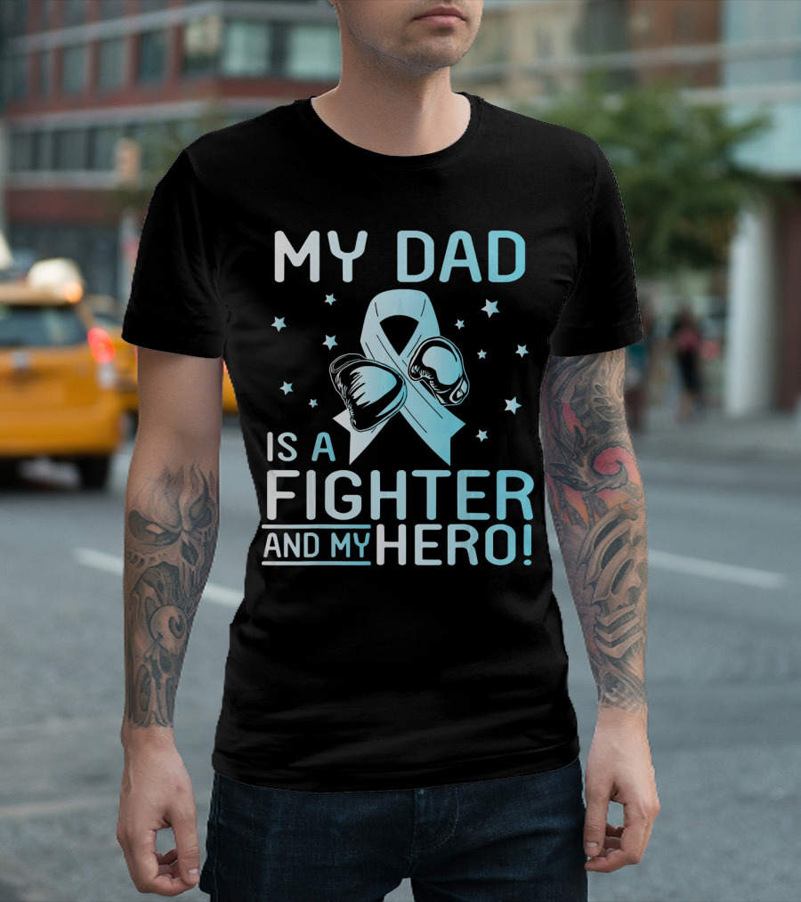 My Dad Is A Fighter And My Hero Boxing Gloves Ribbon Stars T-Shirt