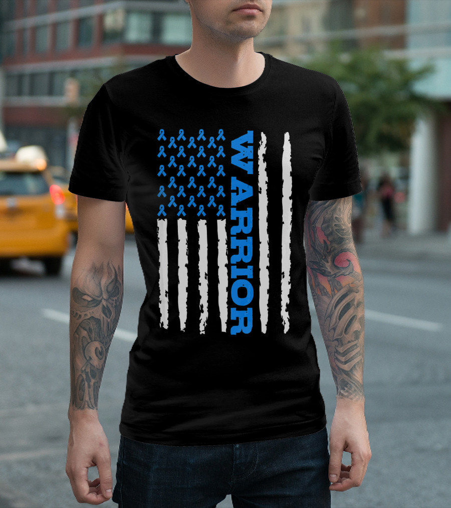 Prostate Cancer Warrior Blue Ribbon American Flag T-Shirt