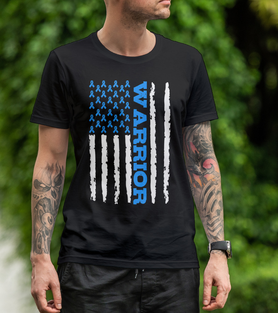 Prostate Cancer Warrior Blue Ribbon American Flag T-Shirt
