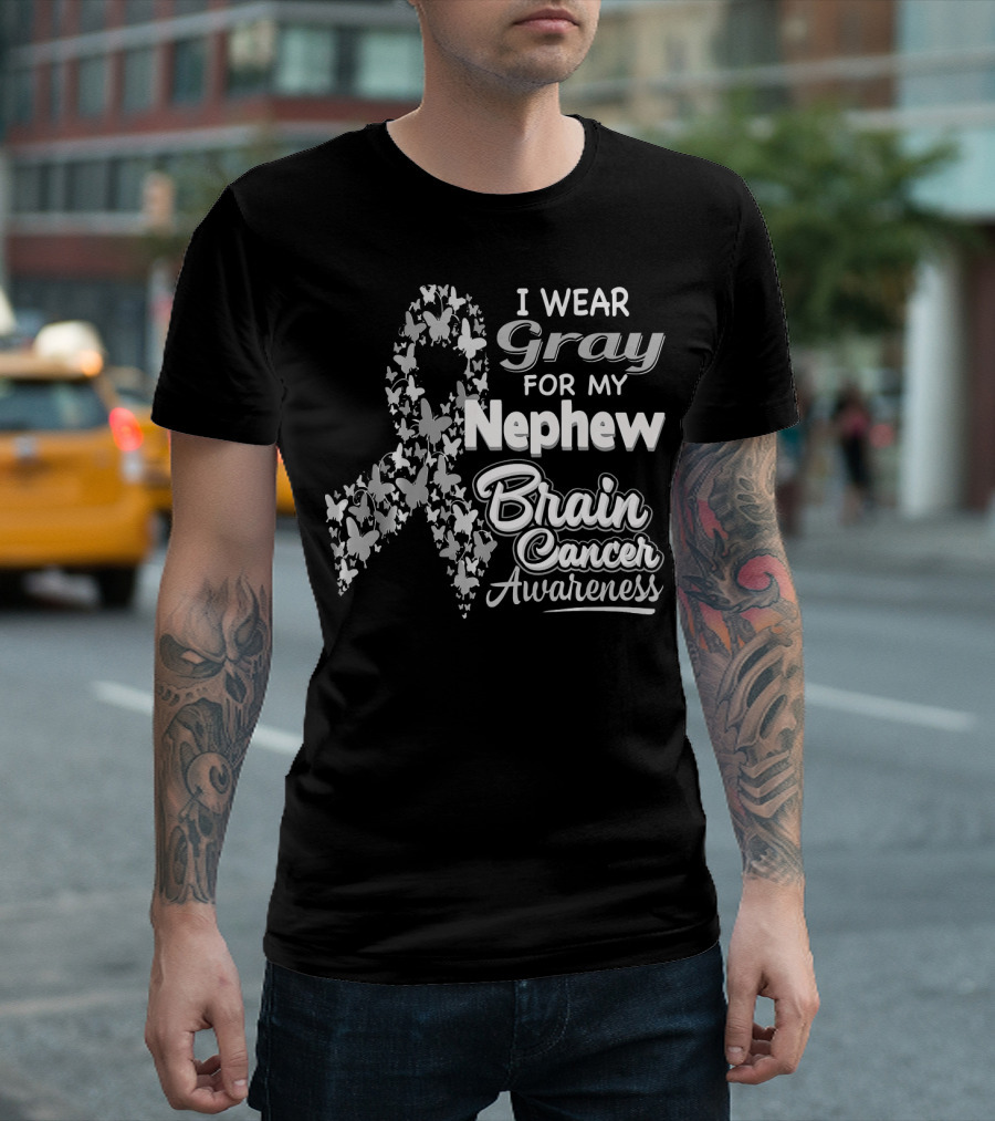 I Wear Gray For My Nephew Brain Cancer Awareness T-Shirt