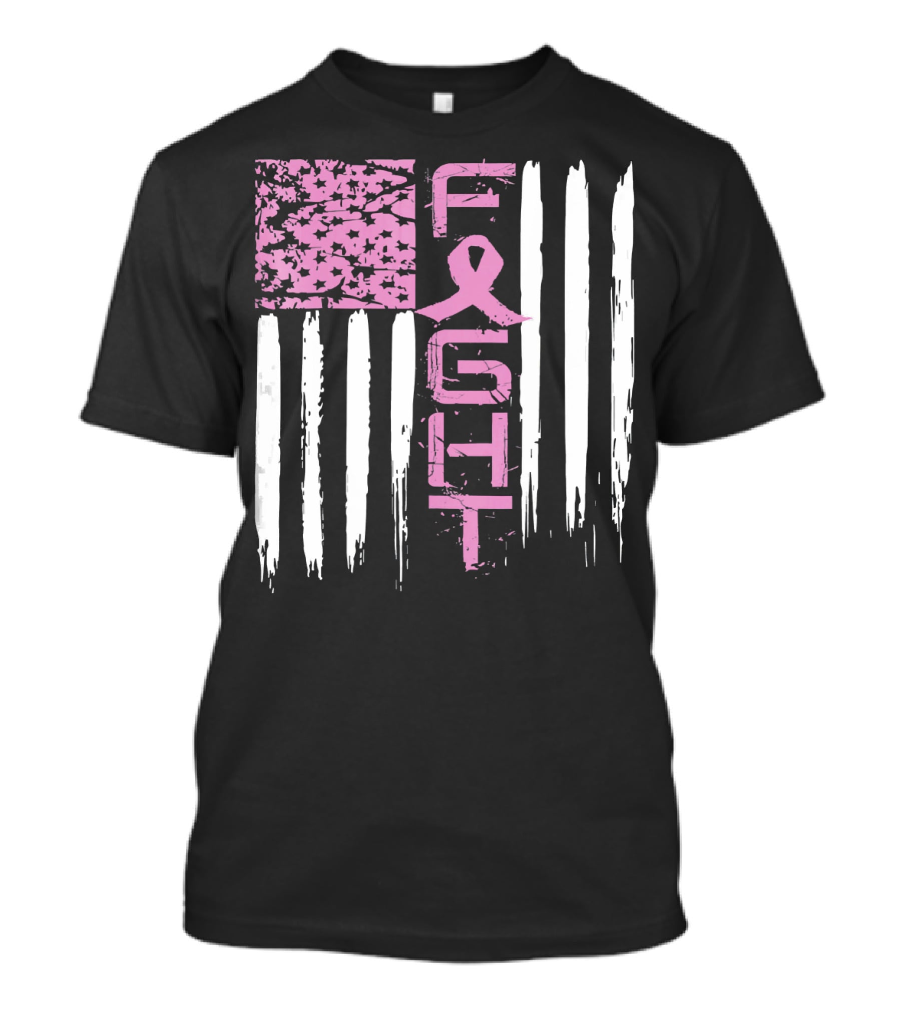 Fight Cancer Awareness Breast Pink Ribbon American Flag T-Shirt