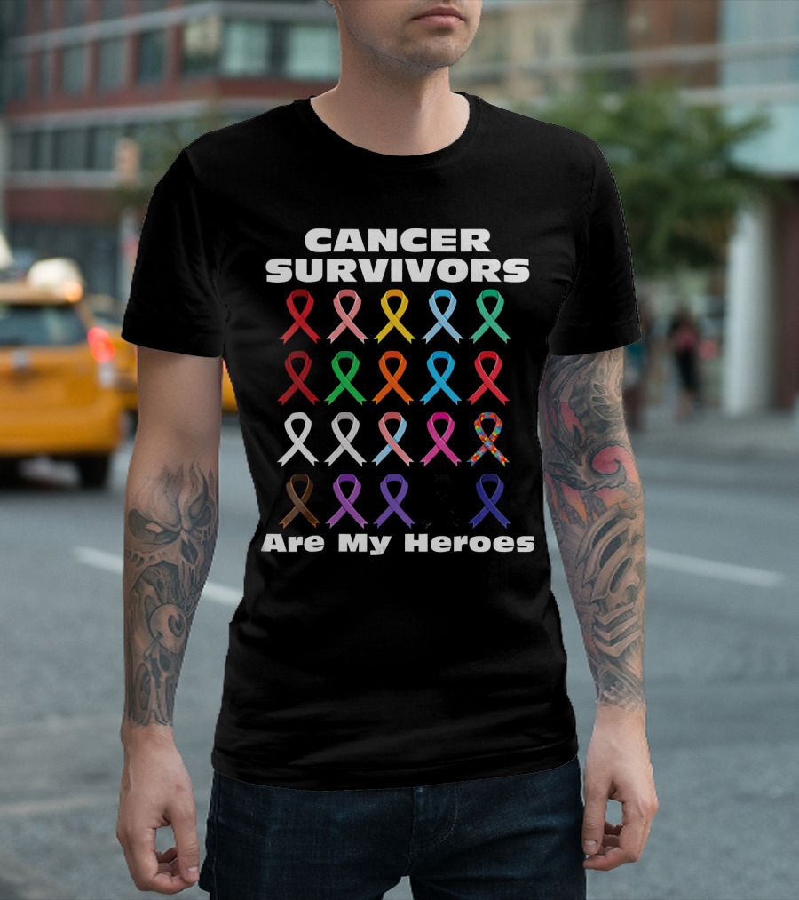 CANCER SURVIVORS ARE MY HEROES Multiple Awareness Ribbons T-Shirt