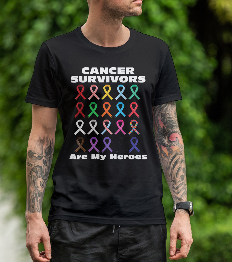 CANCER SURVIVORS ARE MY HEROES Multiple Awareness Ribbons T-Shirt