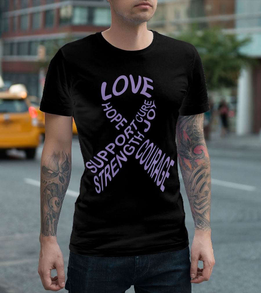 Love Hope Support Strength Courage Cure Joy Testicular Cancer Awareness Fight Cancer T-Shirt