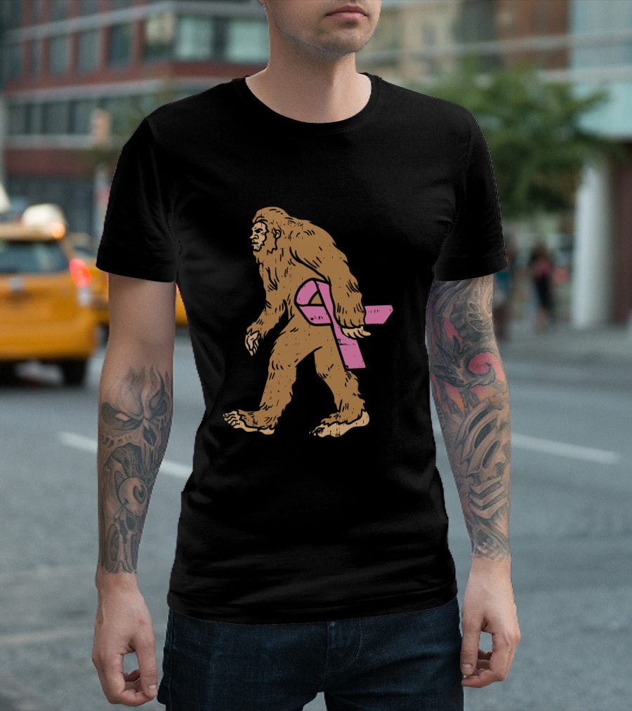 Bigfoot Sasquatch Funny Pink Ribbon Breast Cancer Awareness T-Shirt