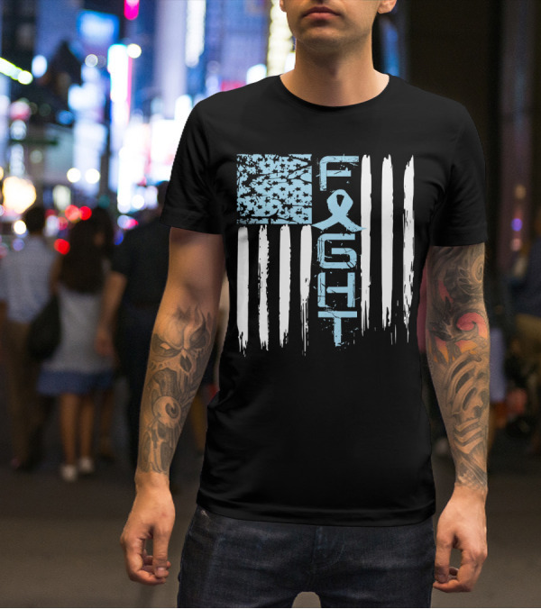 Prostate Cancer Awareness Fight Blue Ribbon American Flag T-Shirt