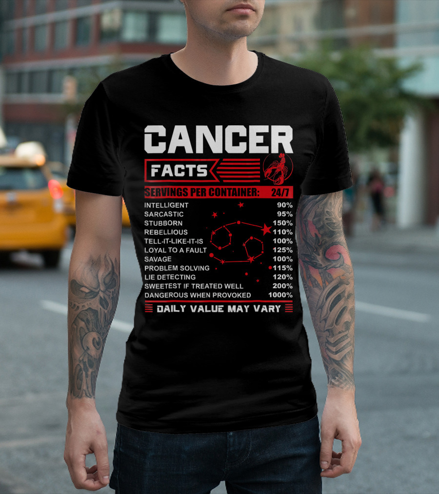 Cancer Facts Zodiac Traits Daily Value May Vary T-Shirt