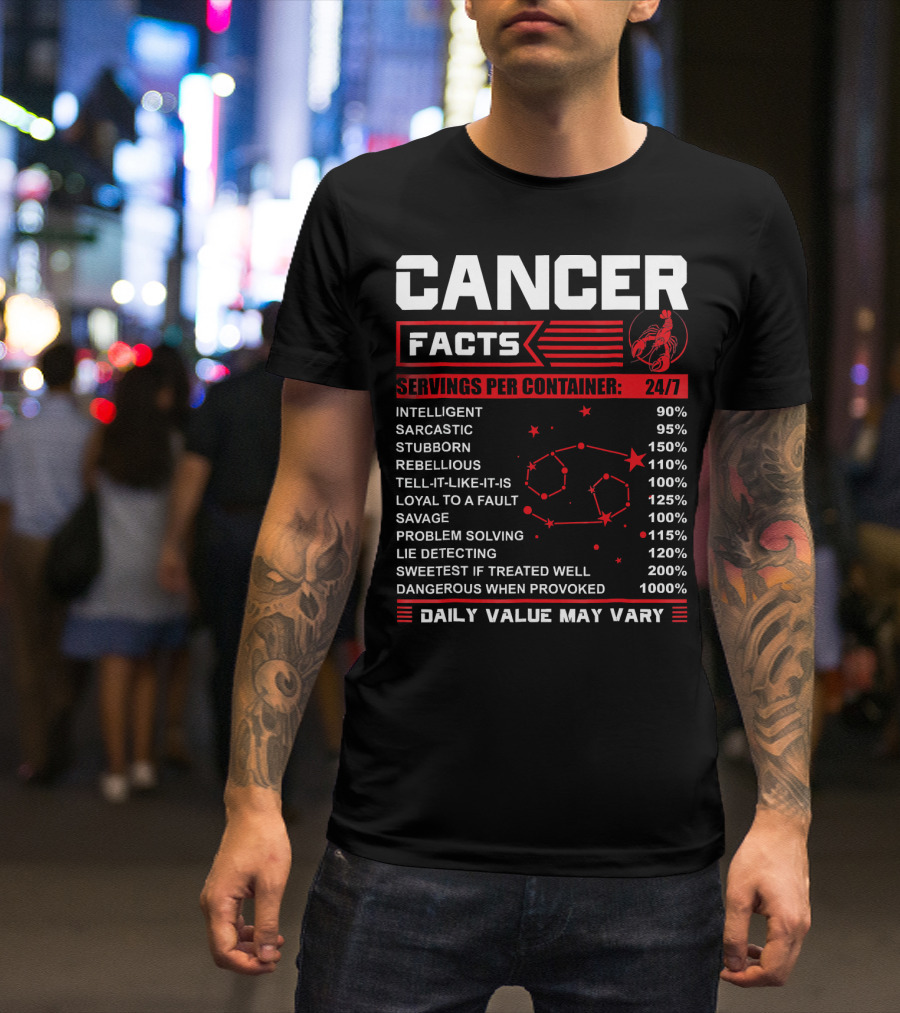 Cancer Facts Zodiac Traits Daily Value May Vary T-Shirt