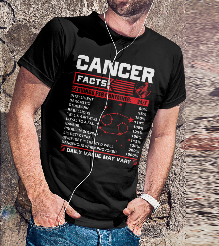 Cancer Facts Zodiac Traits Daily Value May Vary T-Shirt
