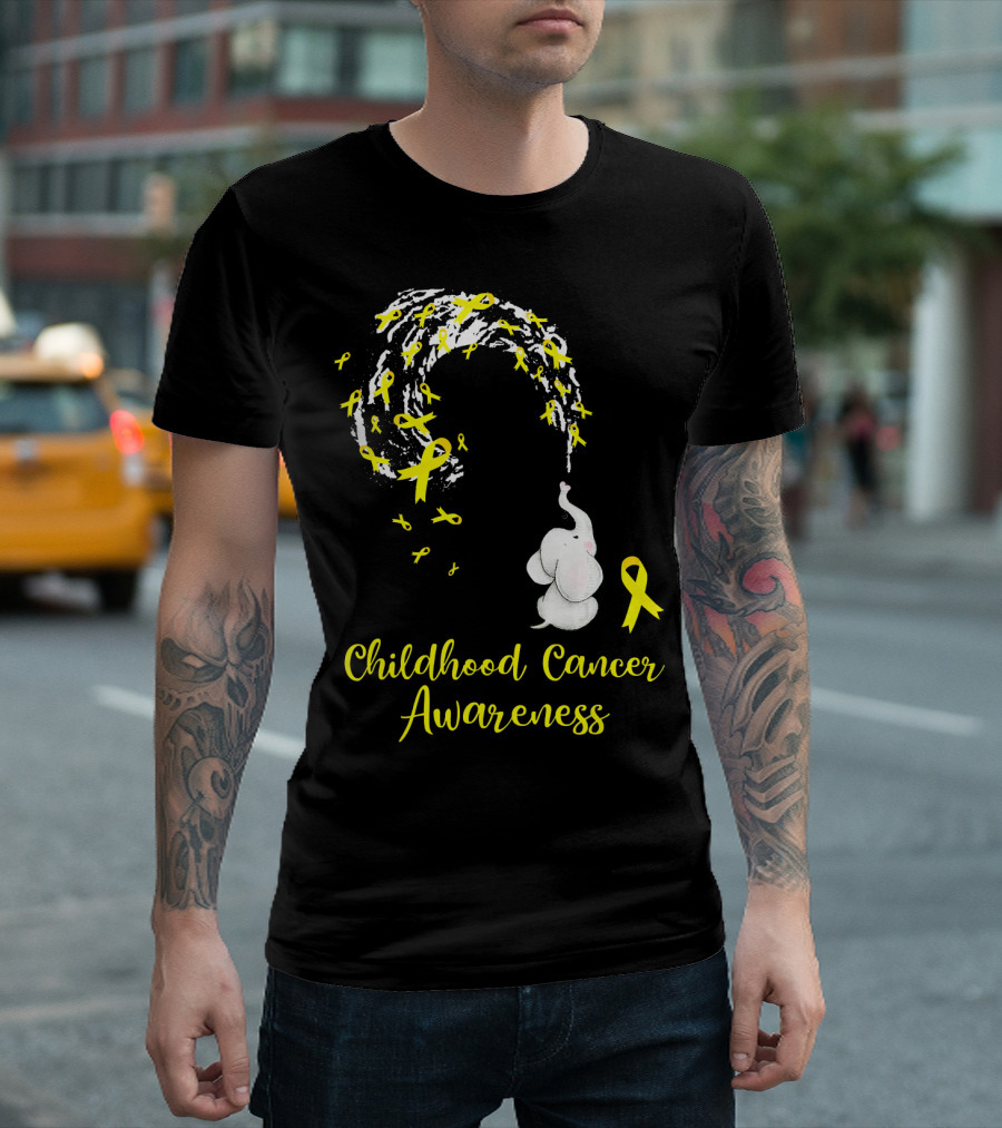 Childhood Cancer Awareness Elephant Spraying Yellow Ribbons T-Shirt