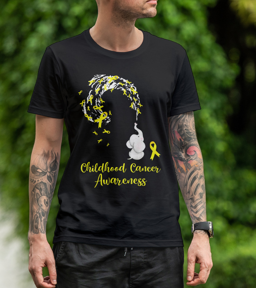 Childhood Cancer Awareness Elephant Spraying Yellow Ribbons T-Shirt