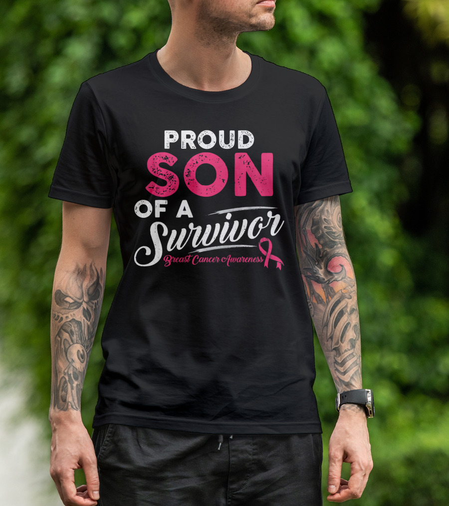 Proud Son Of A Survivor Breast Cancer Awareness T-Shirt