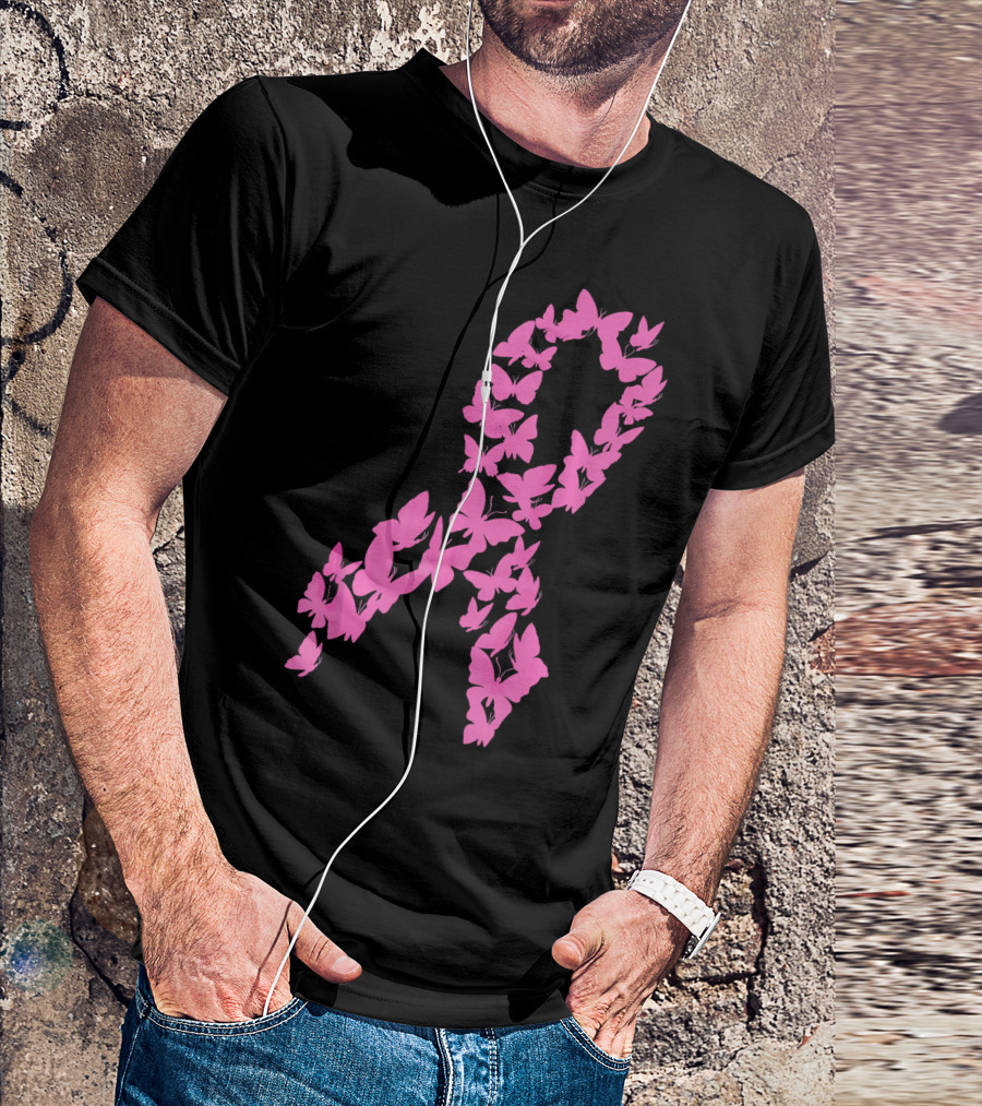Pink Ribbon Butterfly Awareness Breast Cancer Cute T-Shirt