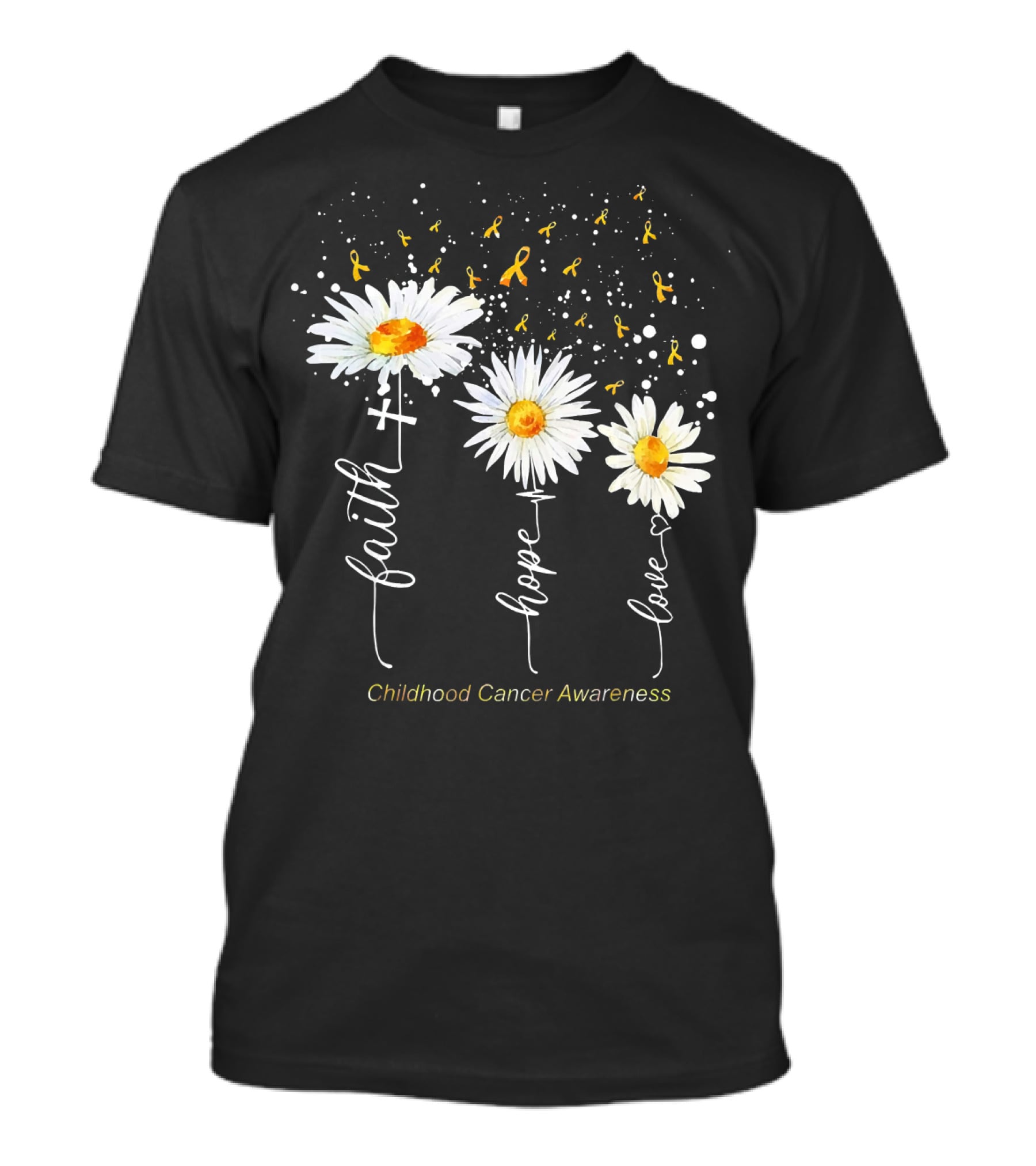 Faith Hope Love Childhood Cancer Awareness Daisies And Ribbons T-Shirt