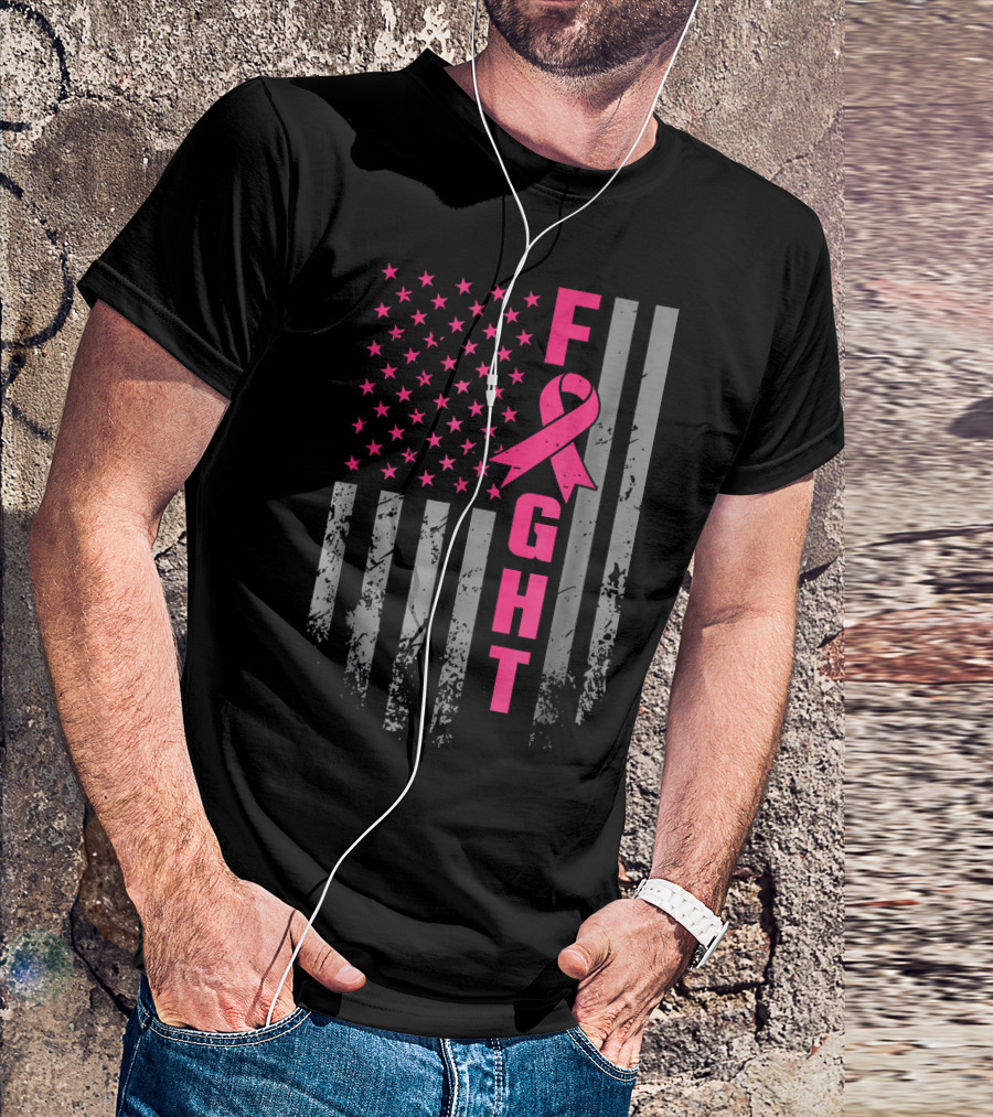 Breast Cancer Awareness American Flag Fight T-Shirt